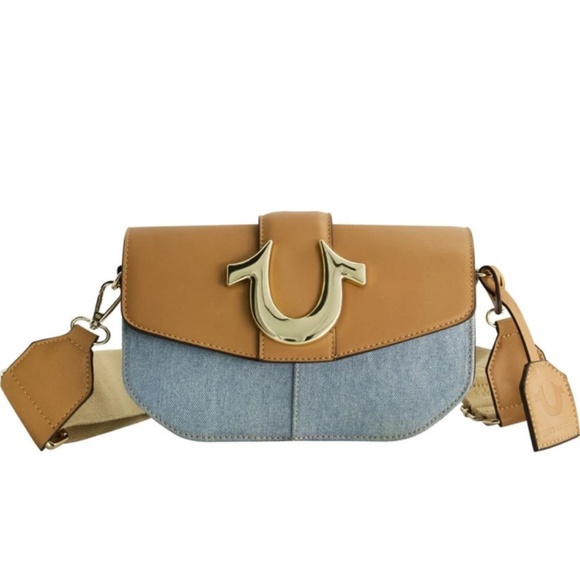 True Religion Handbags - True Religion Tan and Blue Crossbody Satchel Bag